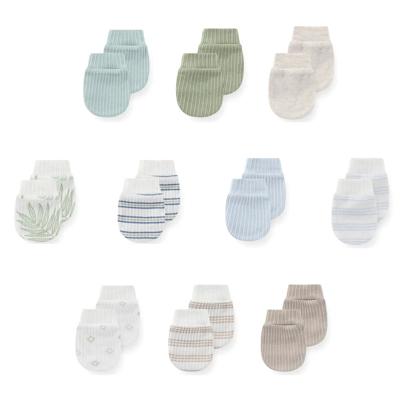 5 Pairs Newborn Baby Boy Mittens Cotton 0-6Months Baby Girl Gloves Cartoon Print Accessories Solid Color