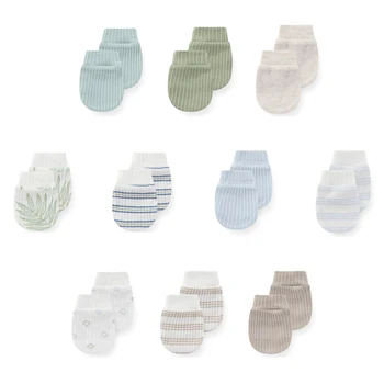 5 Pairs Newborn Baby Boy Mittens 100%Cotton 0-6Months Baby Girl Gloves Cartoon Print Baby Accessories Solid Color