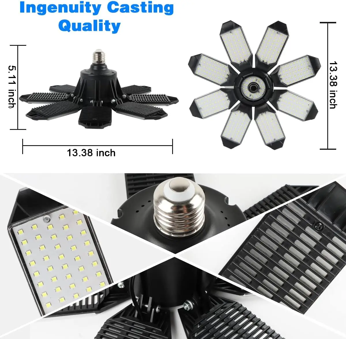 1/2PCS 8 + 1 Adjustable Panels Deformable LED Bulb Garage Light E27/E26 Ceiling Lighting 6500K Daylight Light for Warehouse Garage