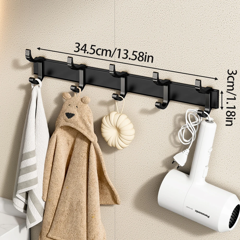 Aluminum Alloy Coat Rack Wall Mounted-5 Tri Hooks,Stainless Steel, Metal Coat Hook Rail for Hat Towel Bathroom Entryway