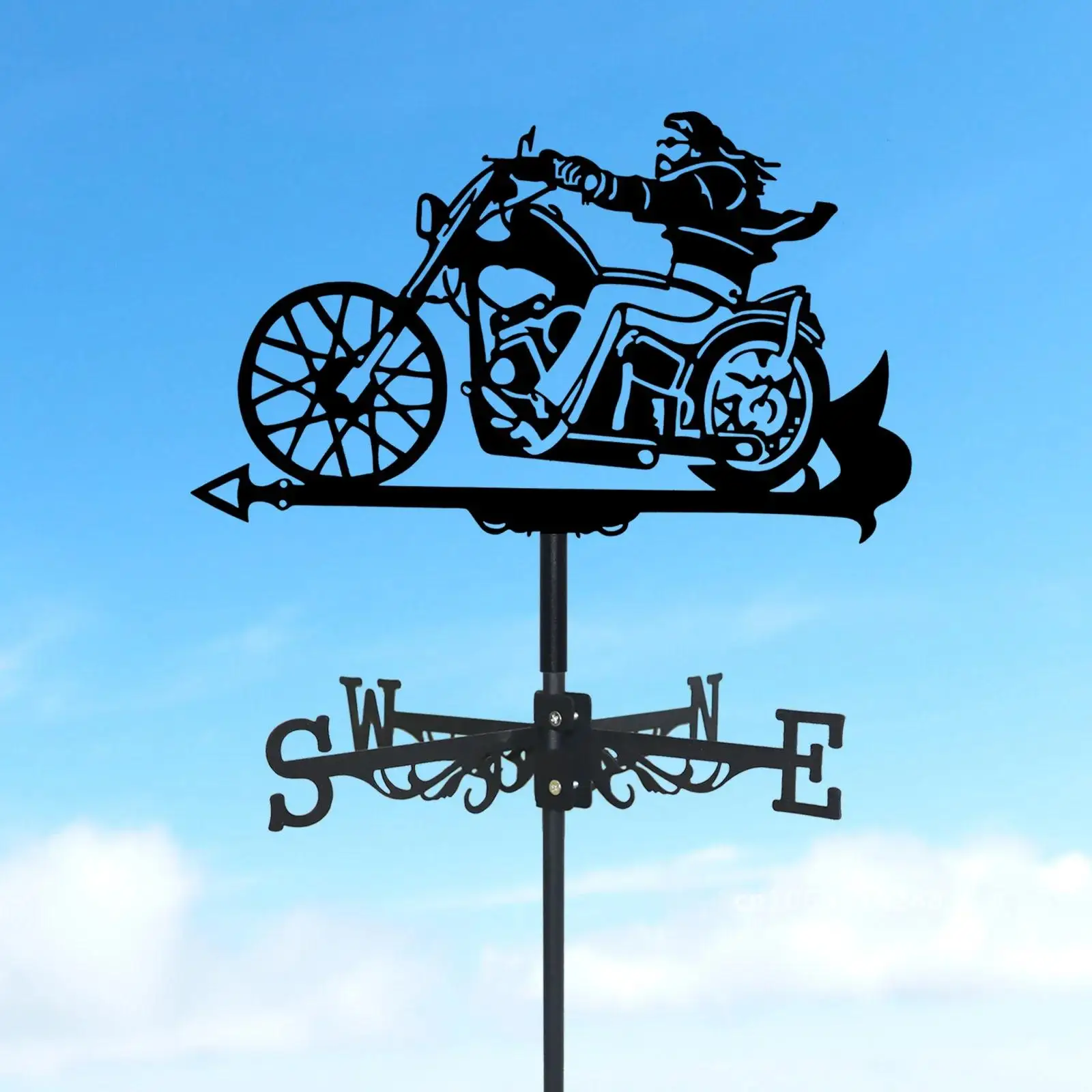 Motorcycle Weathervane Silhouette Art Yard Metal Motorcyclist Wind Roof For Black Building Decorations Vane Outdoors Garden