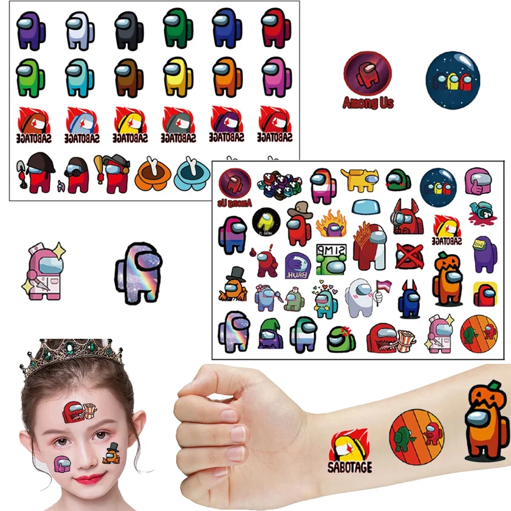 

Among Game Us Themed Tattoo Stickers Kids Birthday Party Decoration Cartoon Game Party Tattoo Sticker Baby Shower Party Supplies