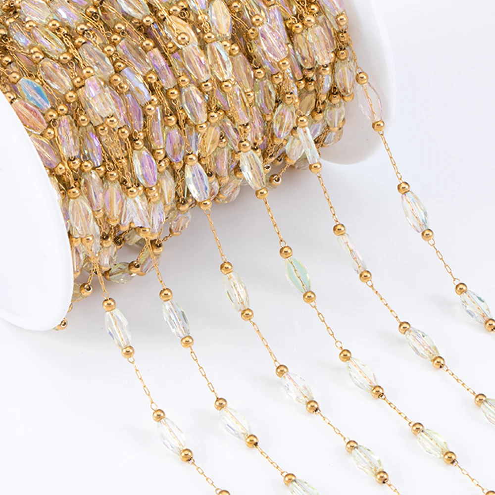 2 Meter 1 Meter Edelstahlkette glänzende blaue Steinperlen Perlenketten für Halskette Armband Schmuckherstellung DIY Zubehör – Detail 11