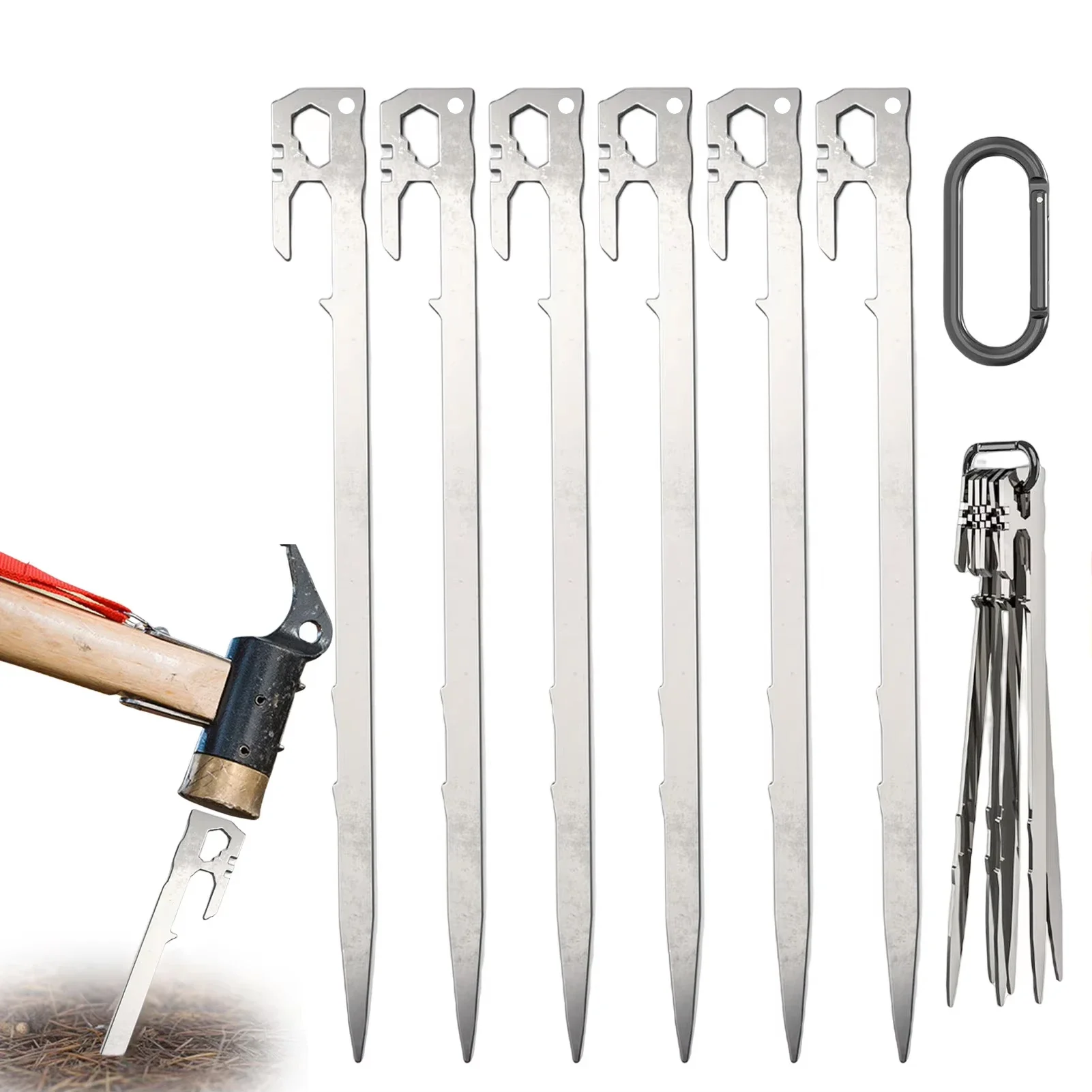 Camping Tent Pegs 6 + 1Pcs 28cm Stainless Steel Canopy Tent Stakes Garden Ground Nail beach Awnings Hammock Trampoline Accessories tent pegs