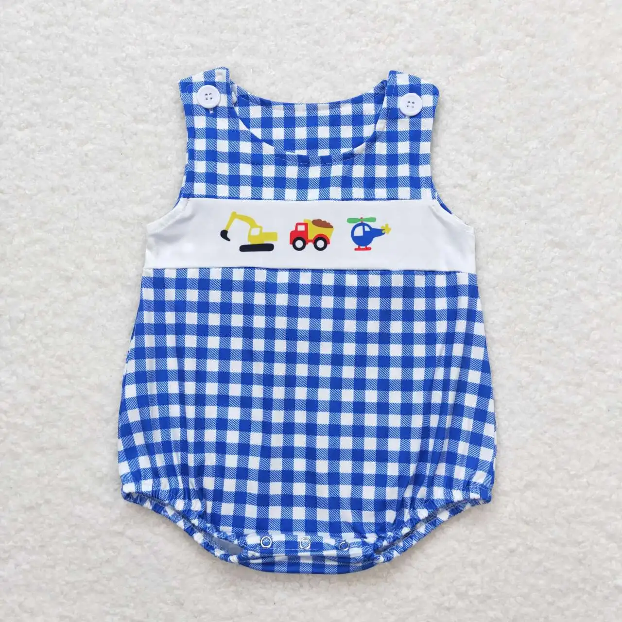 Wholesale Kids Newborn Embroidery One-piece Coverall Bodysuit Baby Boy Toddler Plaid Stripes Romper Jumpsuit Fishing Clothing