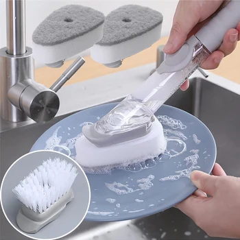 2 in1 Kitchen Cleaning Brush with Removable Brush head Sponge Soap Dispenser Dish Washing Brush Set Kitchen Clean Tools 1