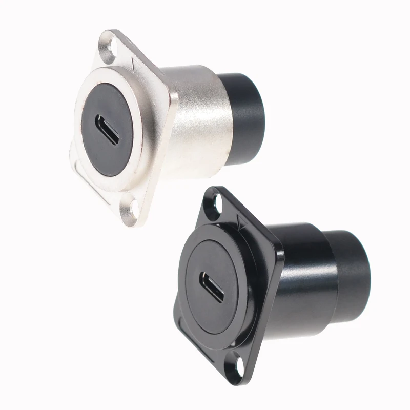 Liga de Zinco Rodada Tipo-c Tomada Fêmea D-shape Usb Chassis Painel Mount Connector Black Sliver Indústria Impermeável Extensão