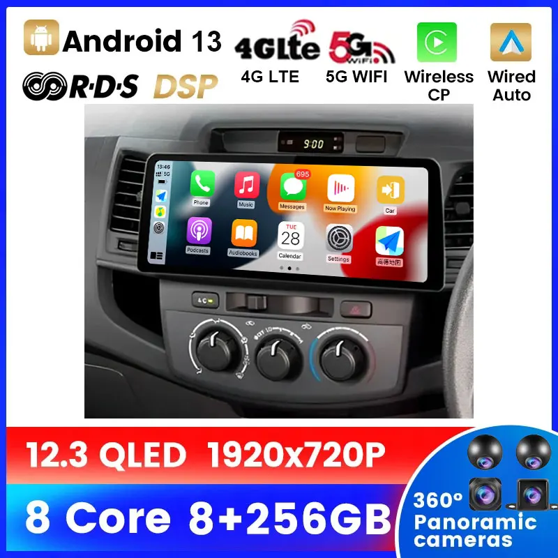 

Автомагнитола Carplay для Toyota, мультимедийный видеоплеер на Android 13, экран 12,3 дюйма, для Toyota Fortuner Hilux 2007, 2008, 2015, стерео-навигация
