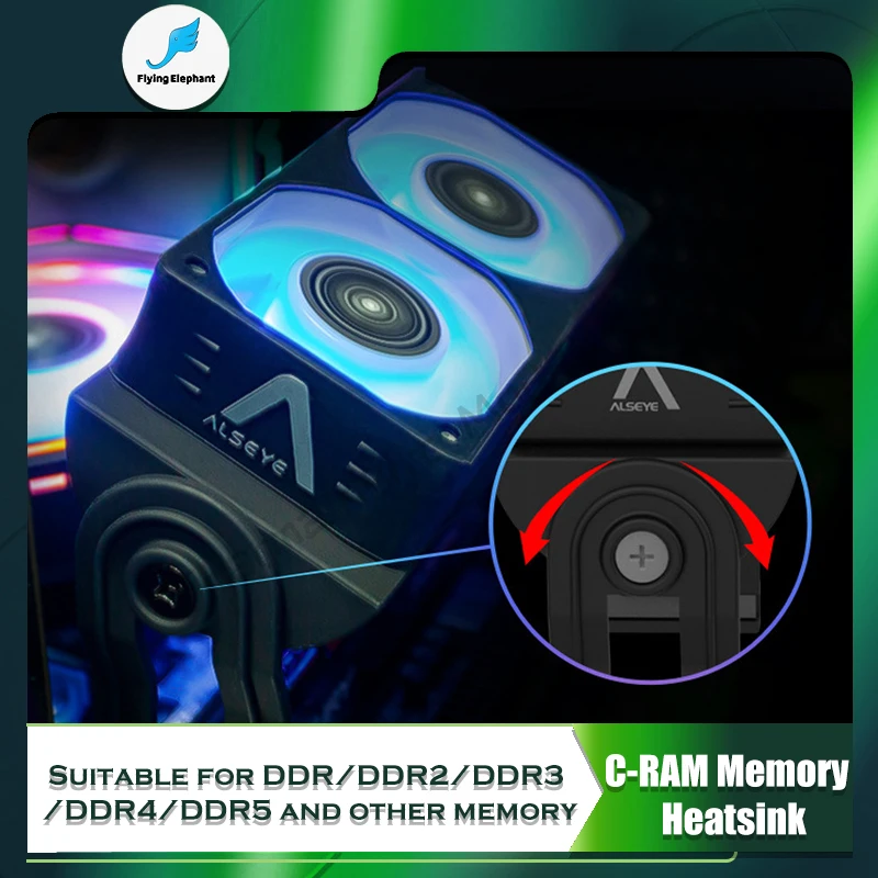 Alseye-ram Dissipador Radiador 5v 3pin Argb pc Case Refrigeração de Memória 2x Ventilador Cooler Overclocking para Ddr Ddr2 Ddr3 Ddr4 Ddr5