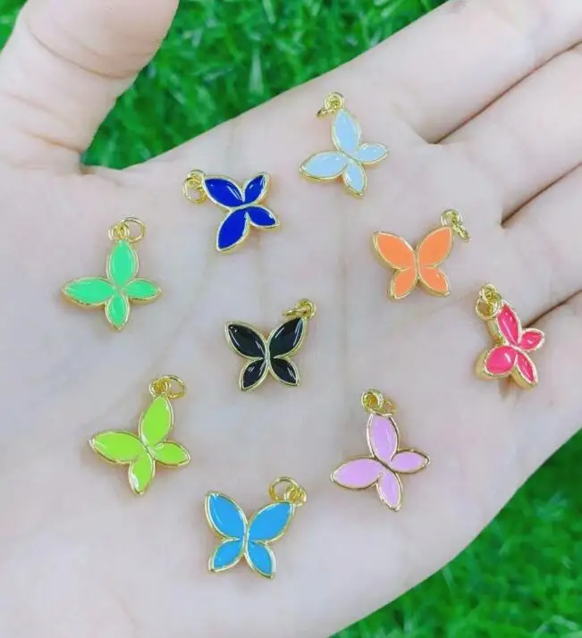 

6pcs Copper Trendy Colorful Enamel Butterfly Pendants for a Necklace Gold Plated Zirconia Jewelry Accessories fd4sg