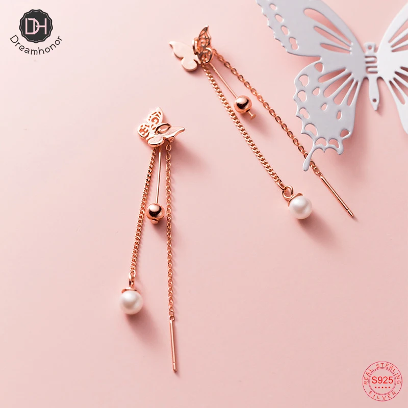 

Dreamhonor 100% S925 Sterling Silver Butterfly Pearl Drop Earrings For Women Wedding Engagement Dangle Earring Jewelry SMT709