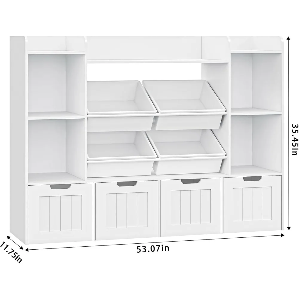 Toy Storage Organizer, Toy Organizer with 4 Movable Drawers and 4 Box Bins, Kids Playroom Storage Organization with Hidden Wheel