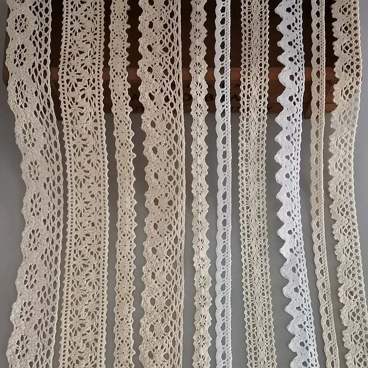 Beige White Hollow Out Cotton Embroidered Lace Ribbons 10Meters/Lot Handmade Crafts Crocheted Lace DIY Apparel Sewing Fabric