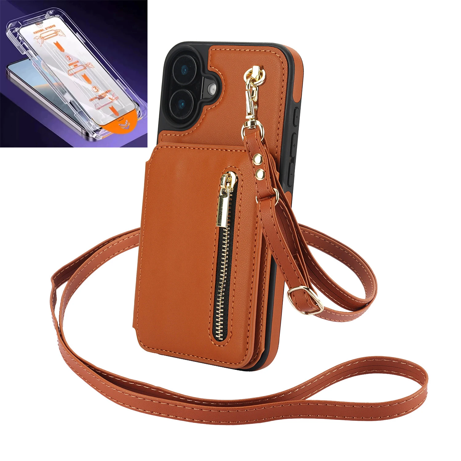Elegant Crossbody Leather RFID Wallet Phone Case & Zipper Pocket Purse Cover