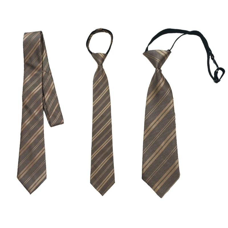 

Vintage Champagne Striped Tie Pre-Tied Necktie for School Uniforms Formal Wear
