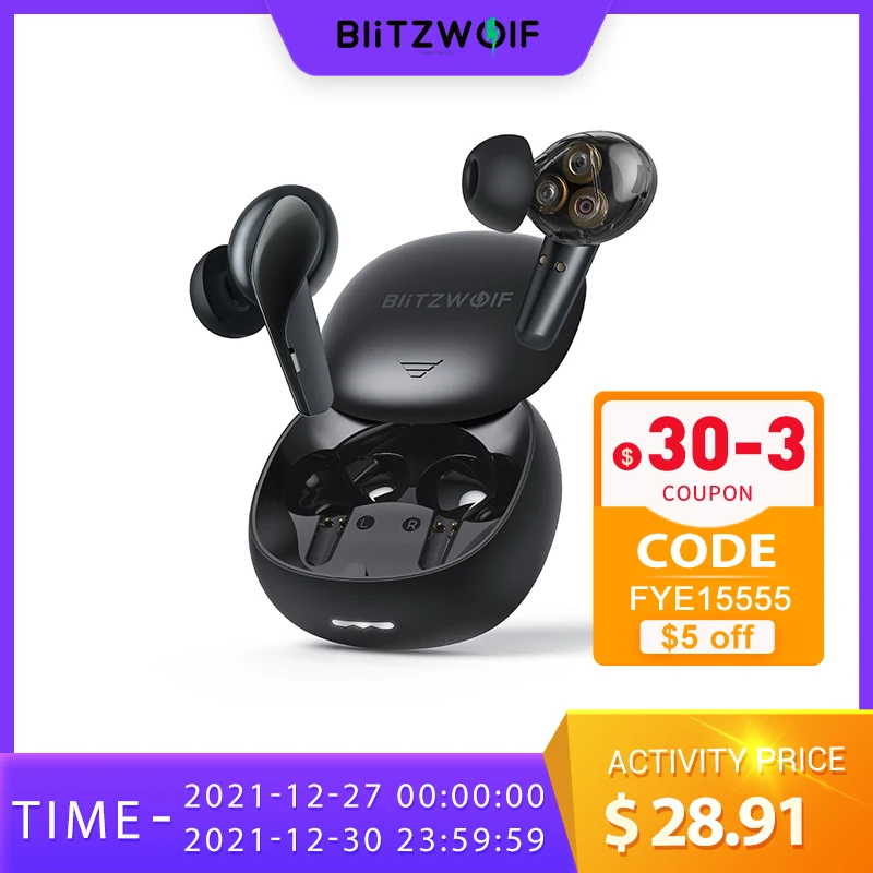 [Triple Dynamic] BlitzWolf BW-FYE15 Headphone TWS bluetooth-compatible Earphone HiFi Stereo Bass Low Latency Smart Touch HD Call |