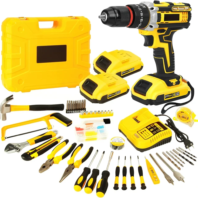 Kit perceuse-visseuse sans fil 21V, 45 Nm et mandrin sans clé 3/8 pouces, embrayage 25+3 vitesses, 120 outils de bricolage pour batterie Makita 21V 1