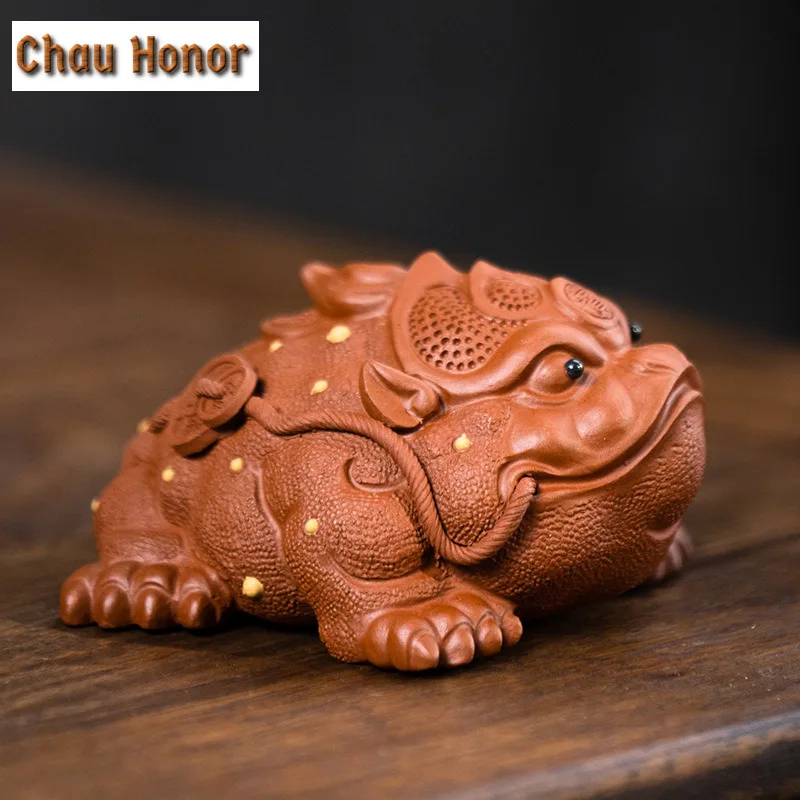 Boutique Yixing Zisha Gold Toad Auspicious Tea Pet Ornaments Handmade Sculpture Tea Ceremony  Accessories Coffee Table Crafts