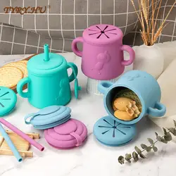 2 em 1 crianças silicone caixa de armazenamento de alimentos cor sólida bebê lanche copo portátil crianças lanches recipiente com tampa crianças copo bpa livre