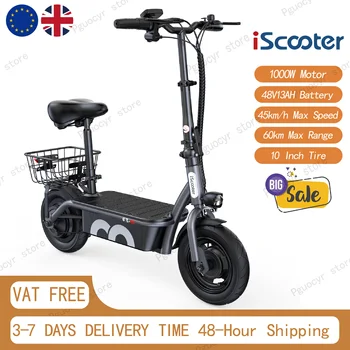 Monopattino Elettrico iScooter F3 con Motore da 1000W, Batteria 48V13AH, Sedile, Pneumatici da 10 Pollici, Pieghevole per Pendolari Urbani e Viaggi