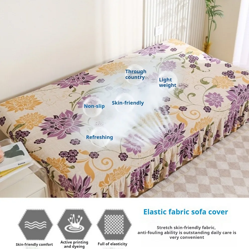 Simple Stretch Armless Sofa Bed Cover All-inclusive Foldable Sofa Cover with Skirt Armless Sofa Cover Funda De Sofá Sin Brazos 2