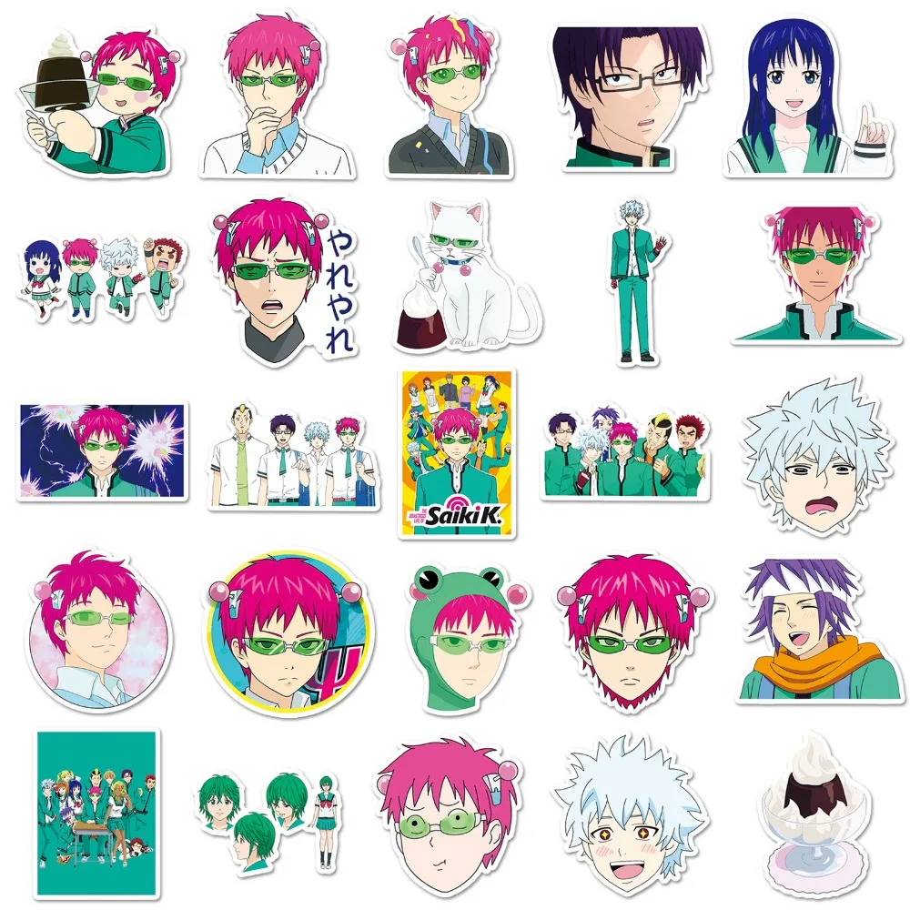 【Prime deal】 10/50Pcs Anime Saiki Kuso Graffiti Helmet Phone Case Computer Laptop Guitar Decorative DIY Waterproof Adhesive Sticker.