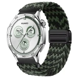 Braided Nylon Magnetic Strap - 22mm/20mm Band - 22mm width (Black green)