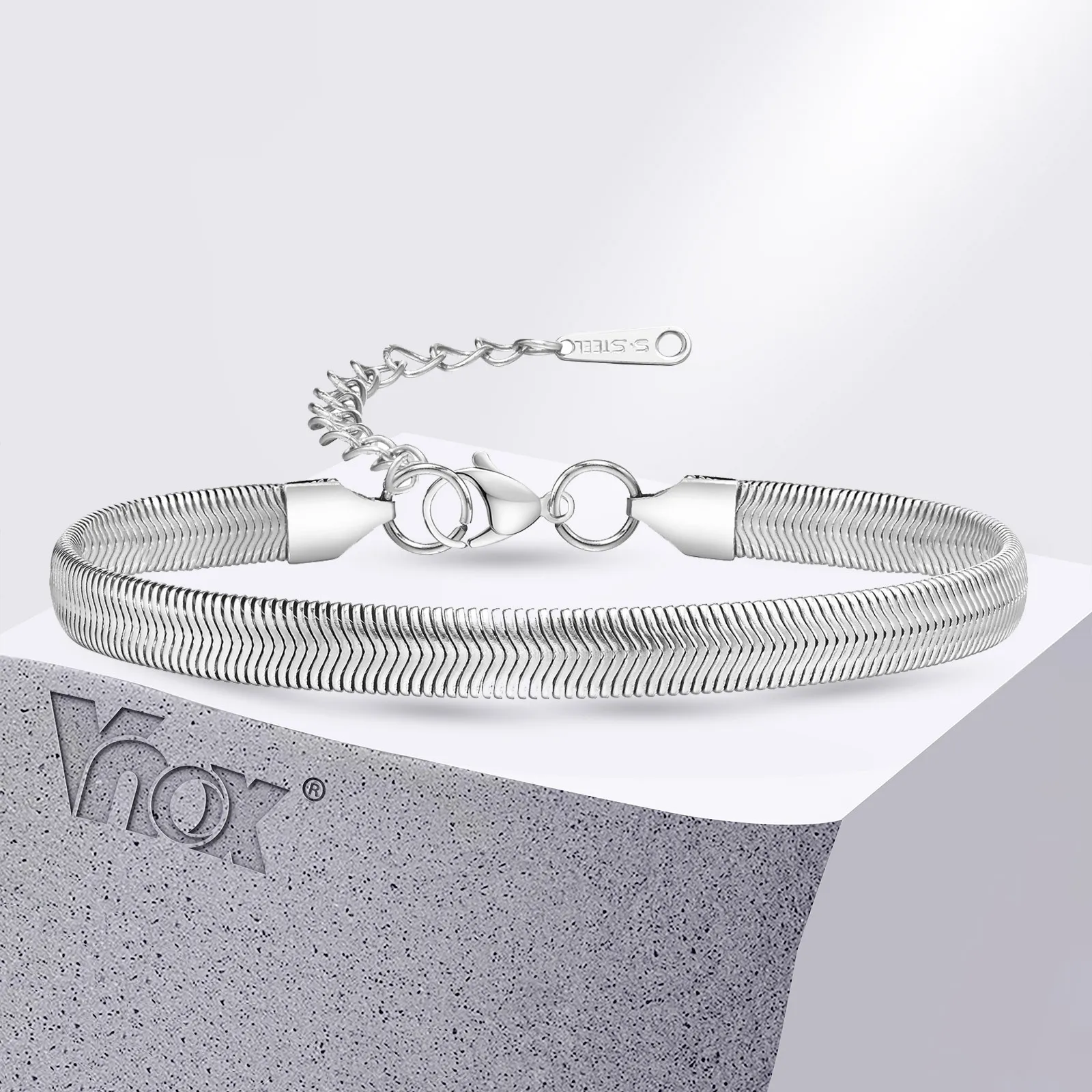 Vnox 6mm Unisex flache Schlangen kette Armbänder, Herren Frauen Fischgräten muster Glieder Armband, verstellbarer Edelstahl einfachen Schmuck