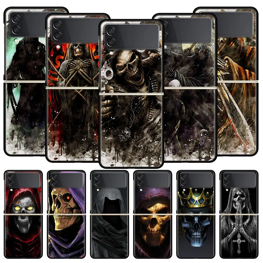 Black Grim Reaper Skull Skeleton Protective Folding Phone Case