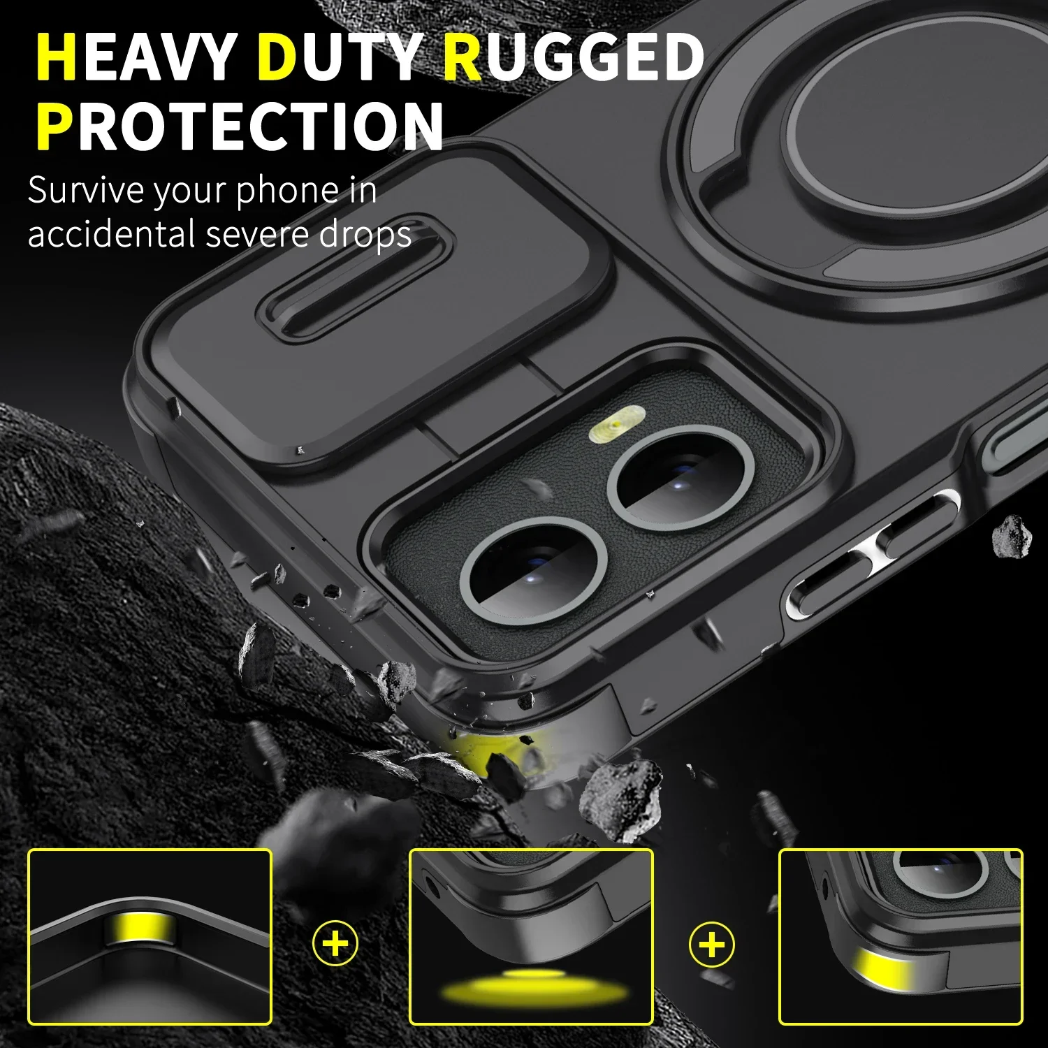 Shockproof Case with Slide Camera Protection and Ring Stand