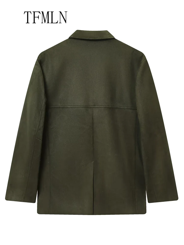 Fashion Women Solid Blazer Jackets 2025 Autumn Office Ladies Single Breasted Pockets Loose Coats Retro Causal Notched Streetwear