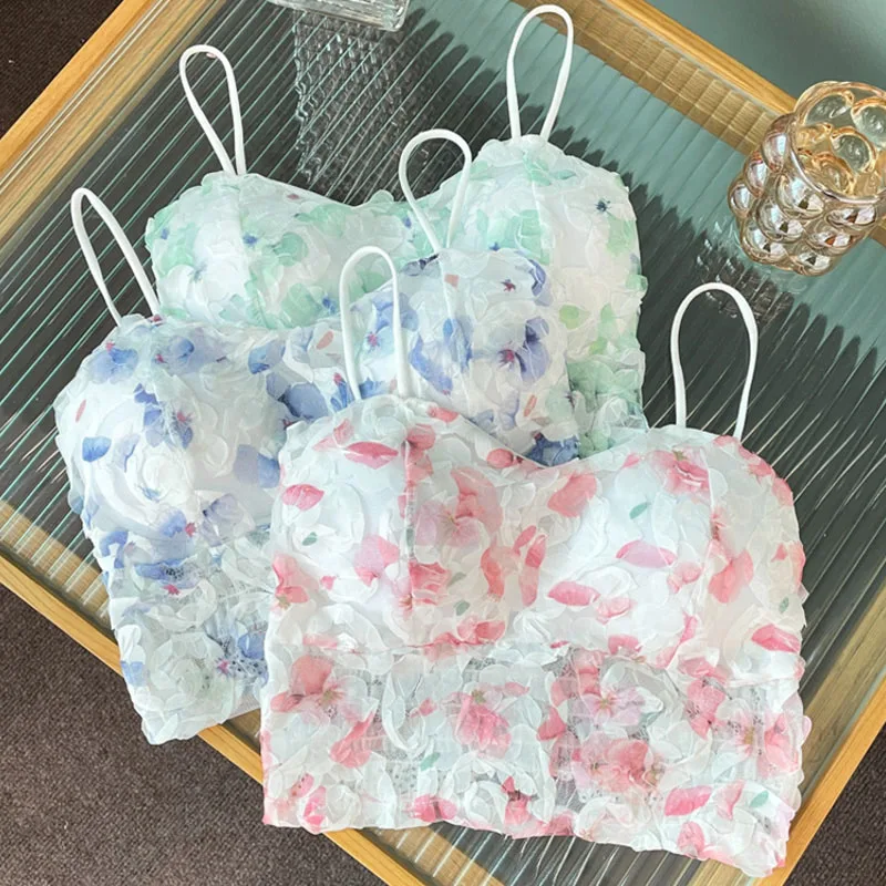 

1pc Fresh Printing Technology Breathable Summer Floral Small Suspender For External Wear, Chest Exposed And Back Short Style