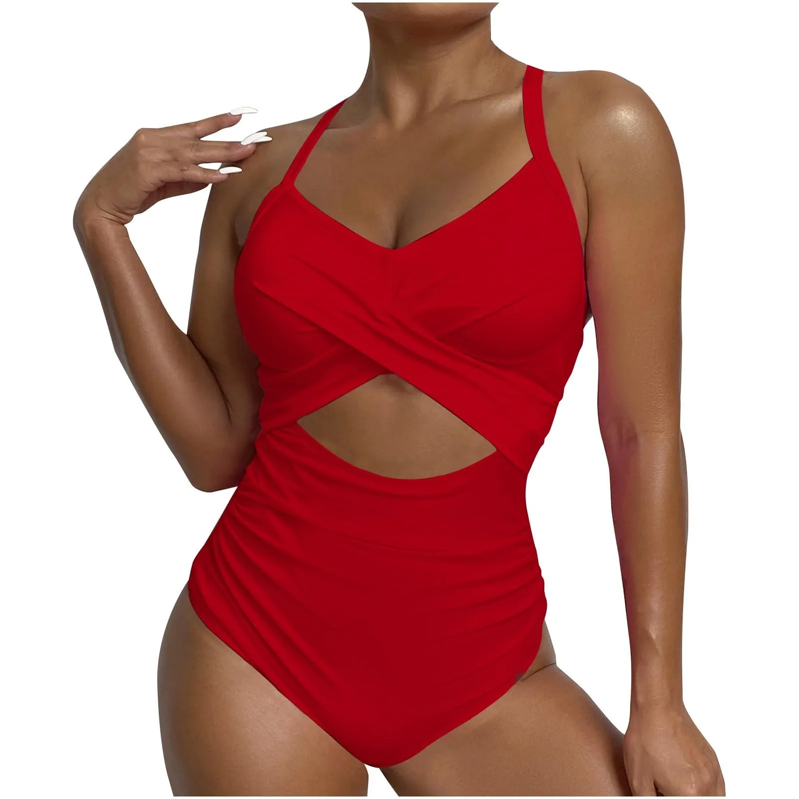 

Women's One-piece Bikini Fashion Solid Colour Block Ruffles Sexy Hollow Out Cross Swimsuit купальник женский swimsuit woman 2024