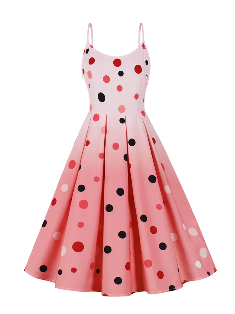 

2023 New Vintage Summer Polka Dot Dresses Fashion Ruched V-Neck High Waist Women 1950s Party Evening Elegant Midi Dress Y2k Robe