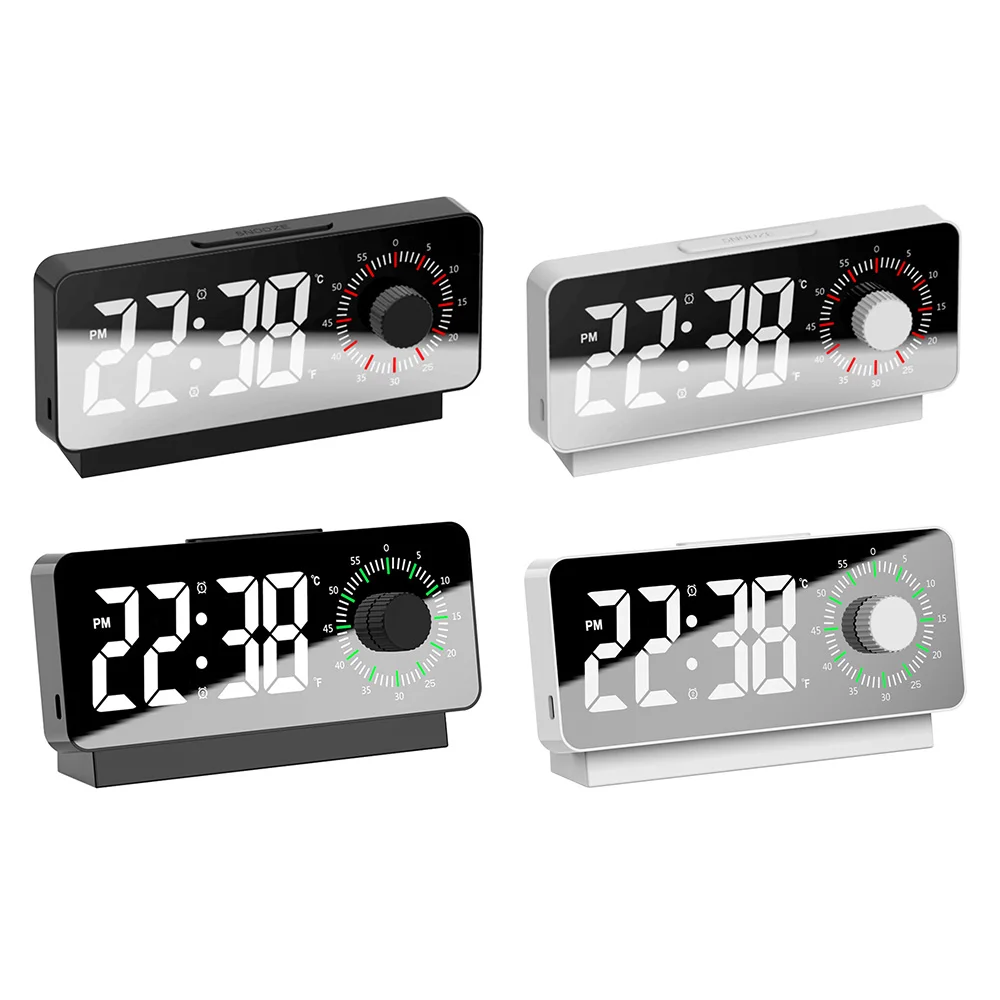 LED Digital Alarm Clock USB Charging Mirror Clock Countdown Timer Adjustable Brightness Bedside Clock Snozze Function Alarm