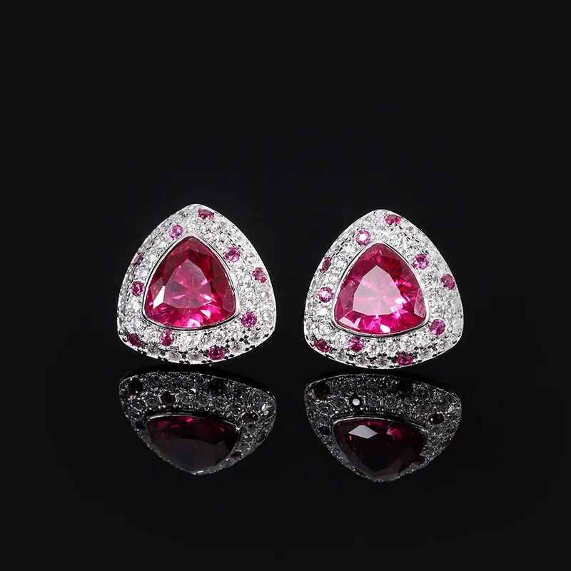 

Elegant 925 Silver Earrings Original Certified Lab Created Triangle Ruby For Women Free Shipping Piercing Party Accessories Girl
