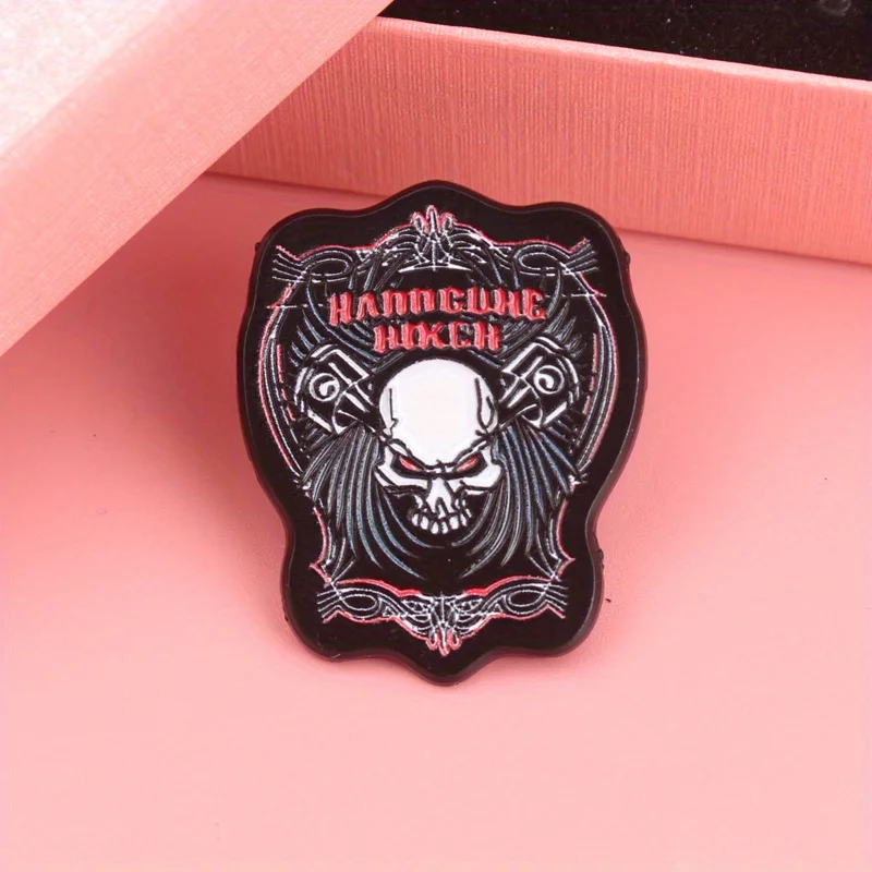 Iron Reaper Pin - Glowing Skull Matrix with Steampunk Gears, Edgy Jewelry for Biker Culture & Post-Apocalyptic Fashion Statement