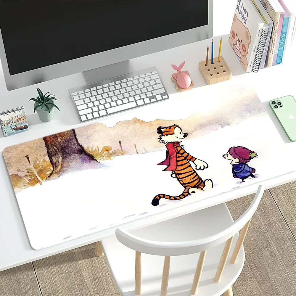 Calvin and H-Hobbes Cute For PC Large MousePads Desk Gaming Mouse Pad Stitched Edges Non-Slip Rubber Base Extended mousemats 6