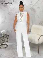 Znaiml Office Lady Jumpsuit High Waist Elegant Black One Pieces Chain Short Sleeve Straight Wide Leg Romper Birthday Overalls - Image 3