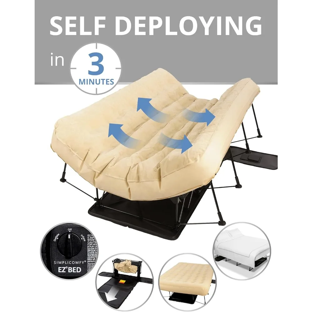 Self-Inflating Air Mattress with Built-in Frame,Pump and Wheeled Case,Blow Up Inflatable Rolling Air Bed on Wheels foammattress 3