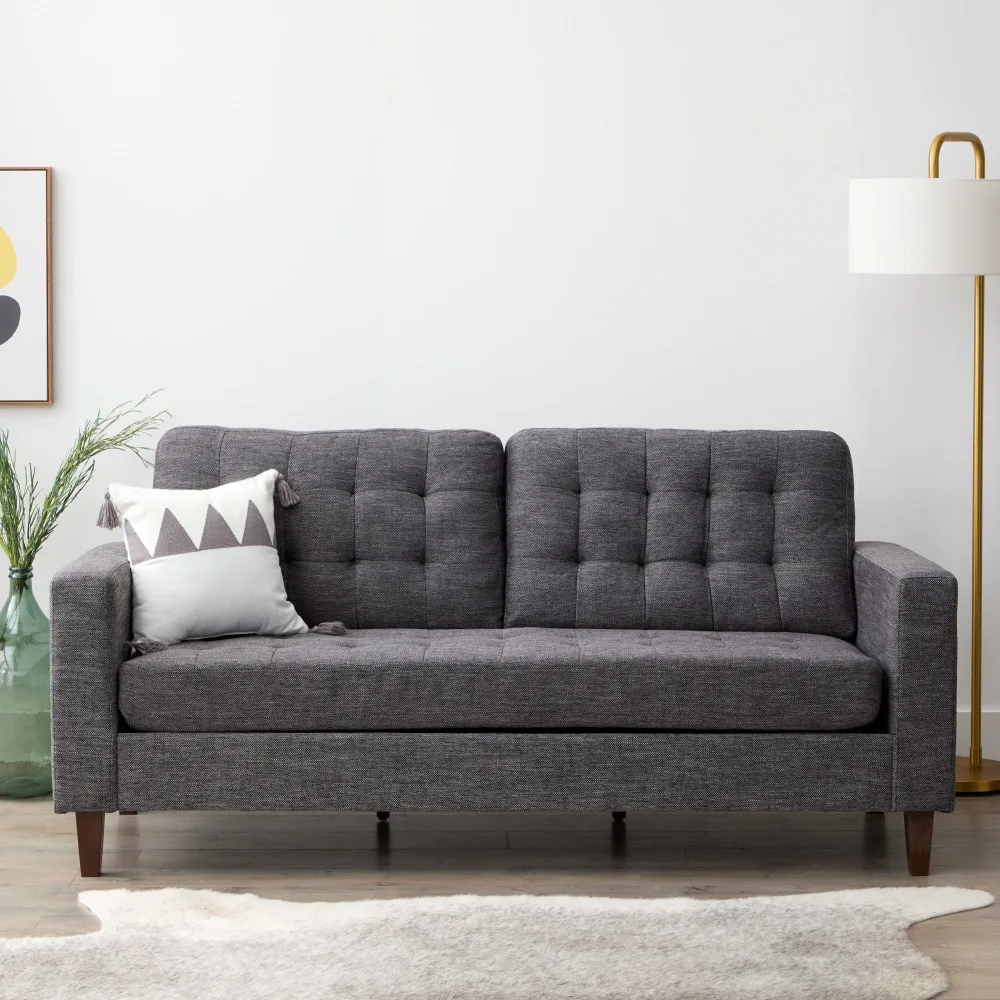 

Polyester Upholstered Sofa with Tufting, Living Room Charcoal Sofas