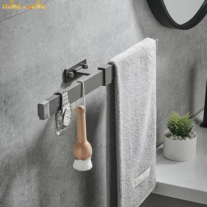 Gunmetal towel bar shelf space aluminum bathroom towel shelf Creative telescopic bar kitchen bathroom rack