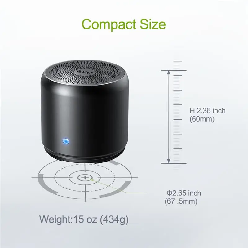 EWA A106pro TWS 라우드 블루투스 스피커, 엑스트라 딥 베이스, 8W HD 사운드 볼륨, 무선 블루투스 5.0 ,1200mAh, 12 재생 시간