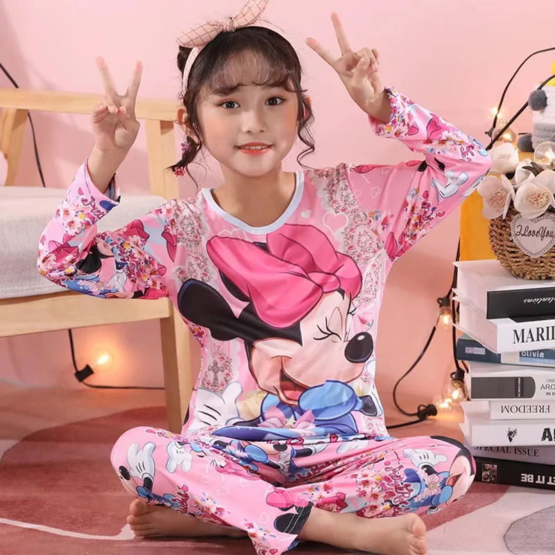 Girls Unicorn Milk Silk Pajamas Summer Long Sleeve Children's Sleepwear Pyjamas Sets For Kids