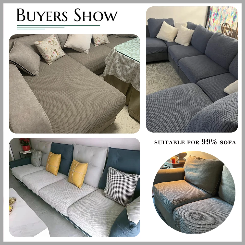 Jacquard Thick Sofa Cover Elastic Polar Fleece Couch Covers for Sofas Living Room Spandex Seat Covers L-shaped Solid Colors Home 4