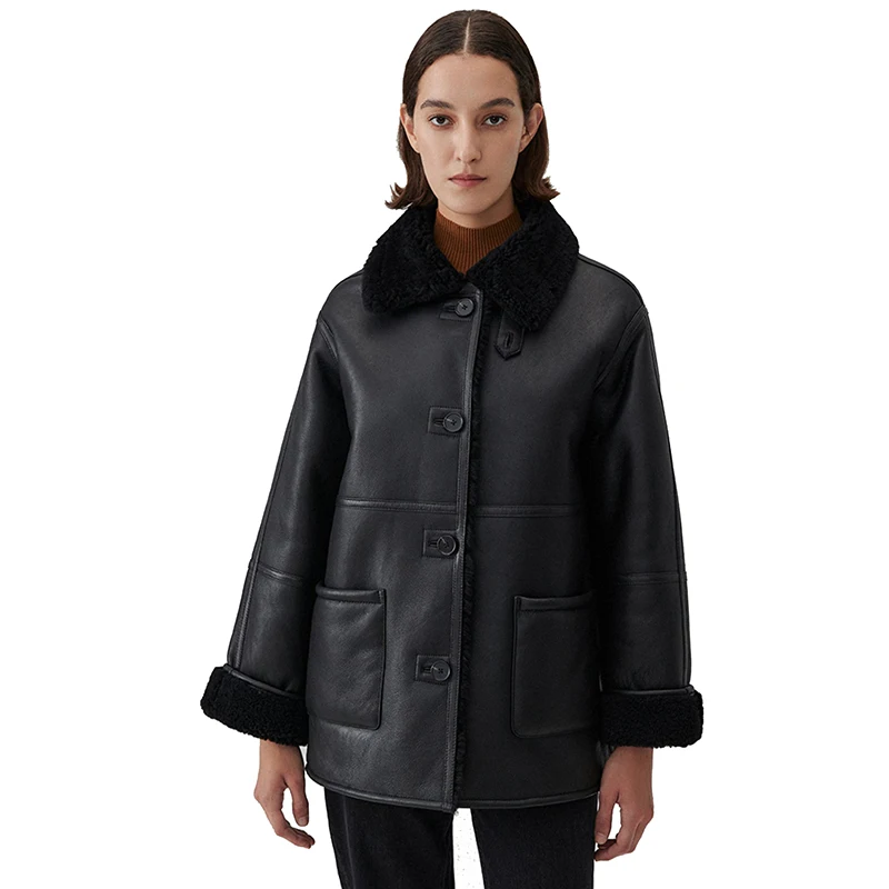 

Women's Winter Jackets Genuine Sheepskin Leather Coats Female Real Sheep Fur Leather Outdoor Female Loose Clothes