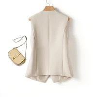 Solid Color Short Vest Women's Spring & Fall Fashion V Neck Diagonal Button Versatile Workplace Elegant Vest Jacket Top - Image 2