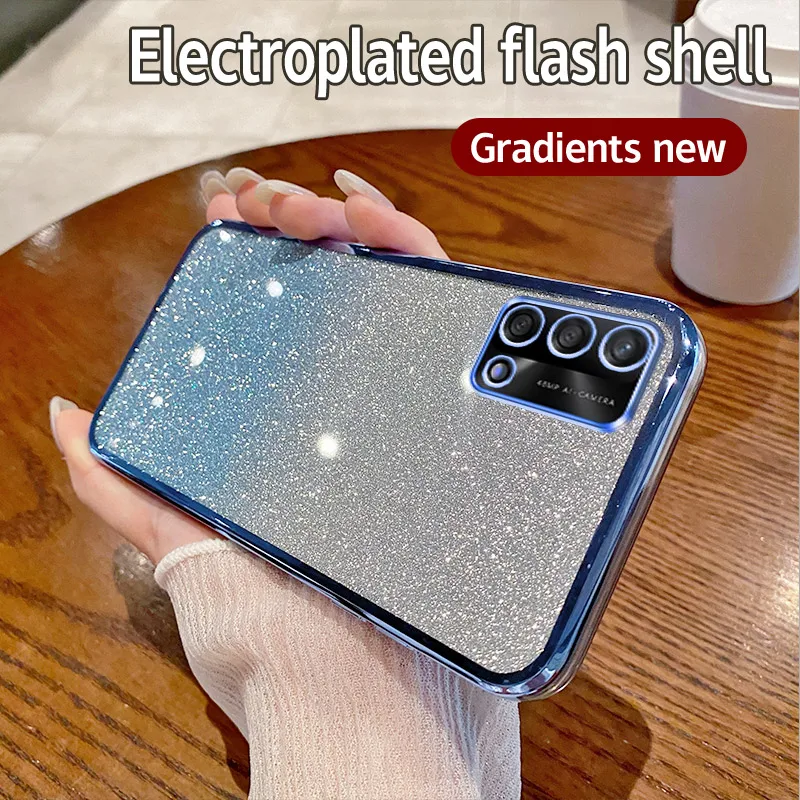 Shiny Glitter Plating Silicone Phone Case with Camera Lens Protection
