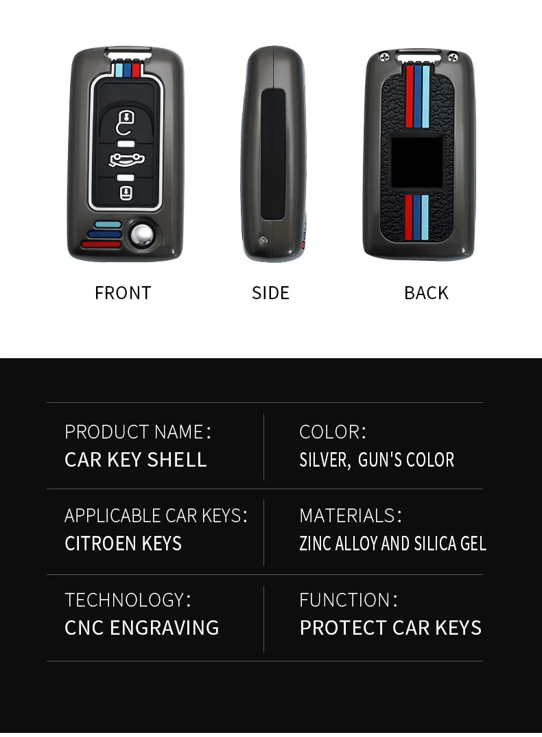 Copertura della cassa chiave dell'automobile della lega per Peugeot 207 307 308 407 607 807 per Citroen C2 C3 C4 C5 C6 accessori portachiavi automatici pieghevoli - Sbb6af242a79e4be2aa3a3858a750ace6z