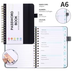 Deluxe Spiral Password Keeper with Alphabetical Tabs and PU Leather Cover (Black)